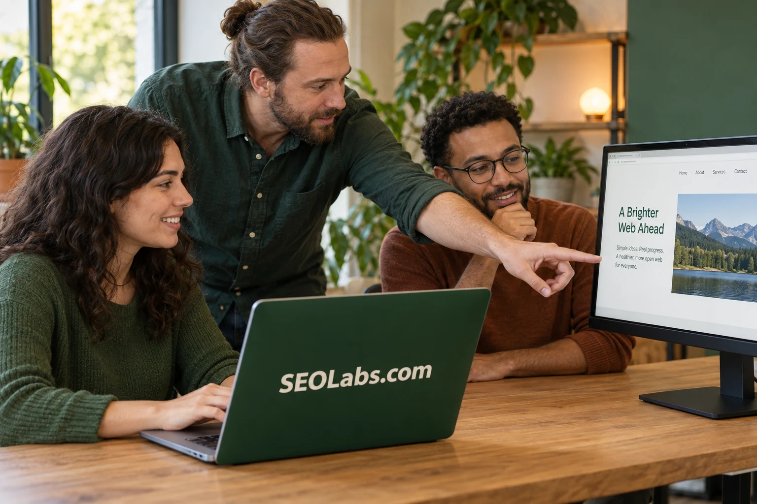 An instructor guiding two learners through a practice website